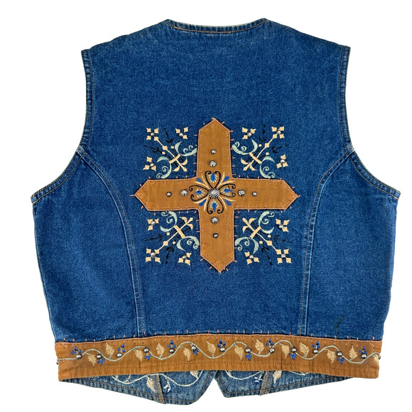 VTG Dont Mess With Texas Vest Women Medium Western Festive Cowboy Studded Cross - Picture 2 of 9